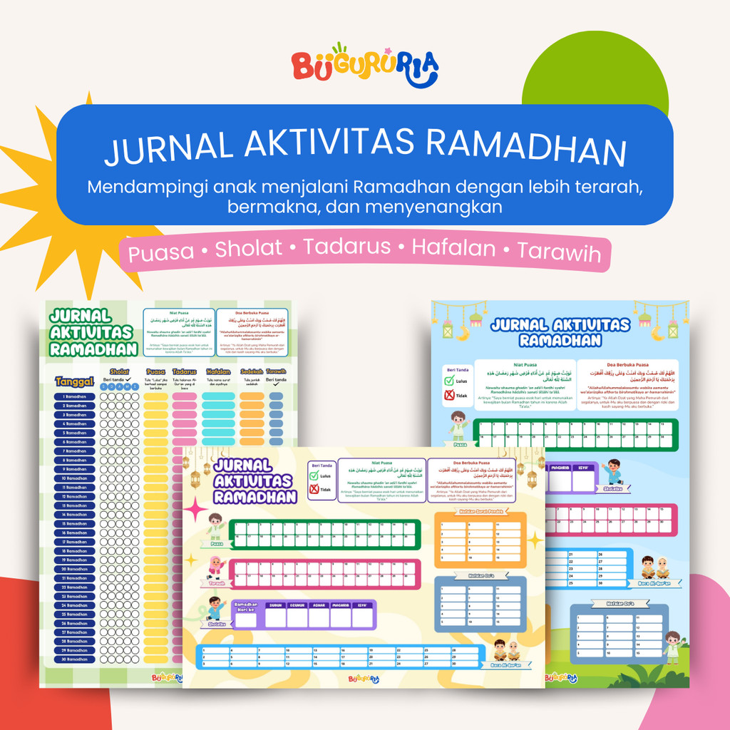 Bu Guru Ria - Poster Jurnal Aktivitas Ramadhan Anak PAUD TK SD | Poster Checklist Puasa Sholat Tadar