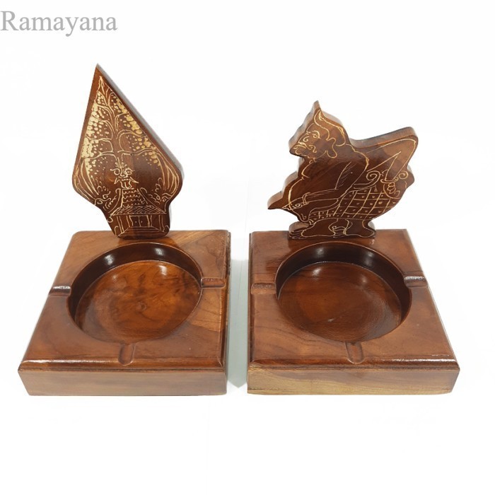 Jual Set Asbak Motif Cukit Ukir Pewayangan Kerajinan Hiasan Kayu Murah