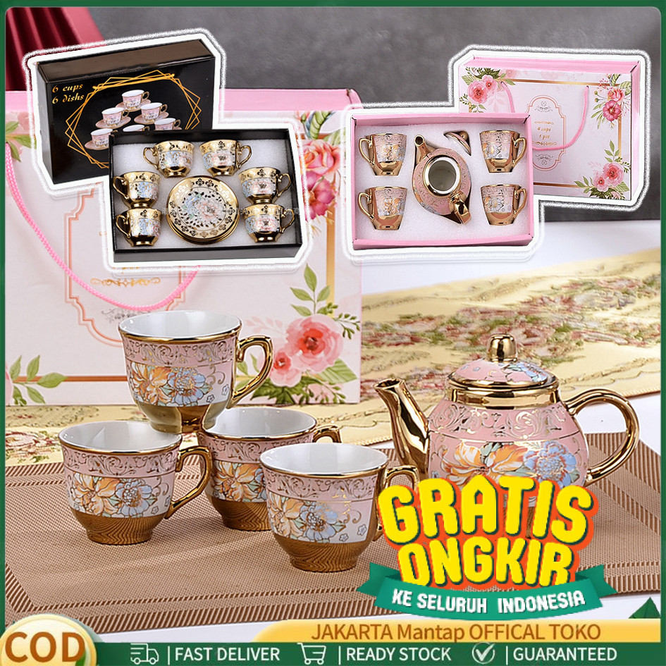 Cangkir Keramik Set 6 in 1 / Hampers Kado Cangkir Keramik / Set Cangkir Dan Piring Keramik Eropa / H