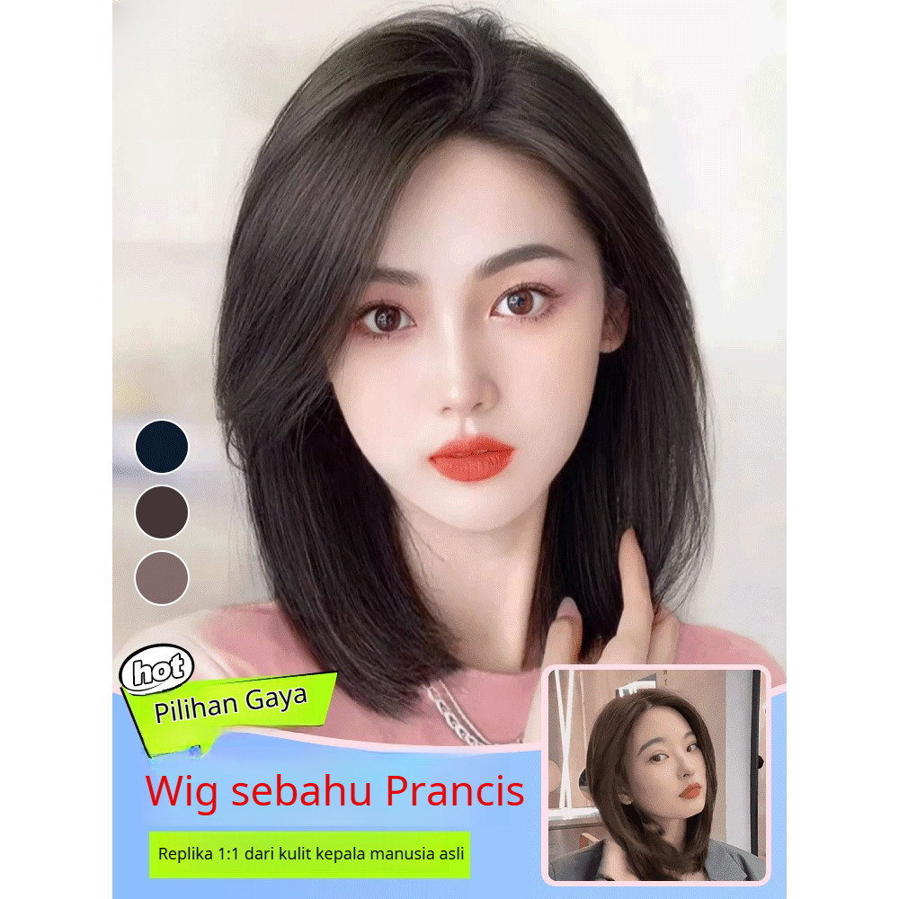 Nyaman & Ringan French Style Short Bob Wig Perempuan - Full Head Synthetic Hair / Wig Pendek Wanita 