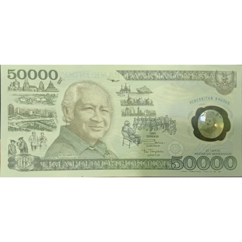 063 barang antik uang soeharto suharto 50000 polimer polymer plastik original istime