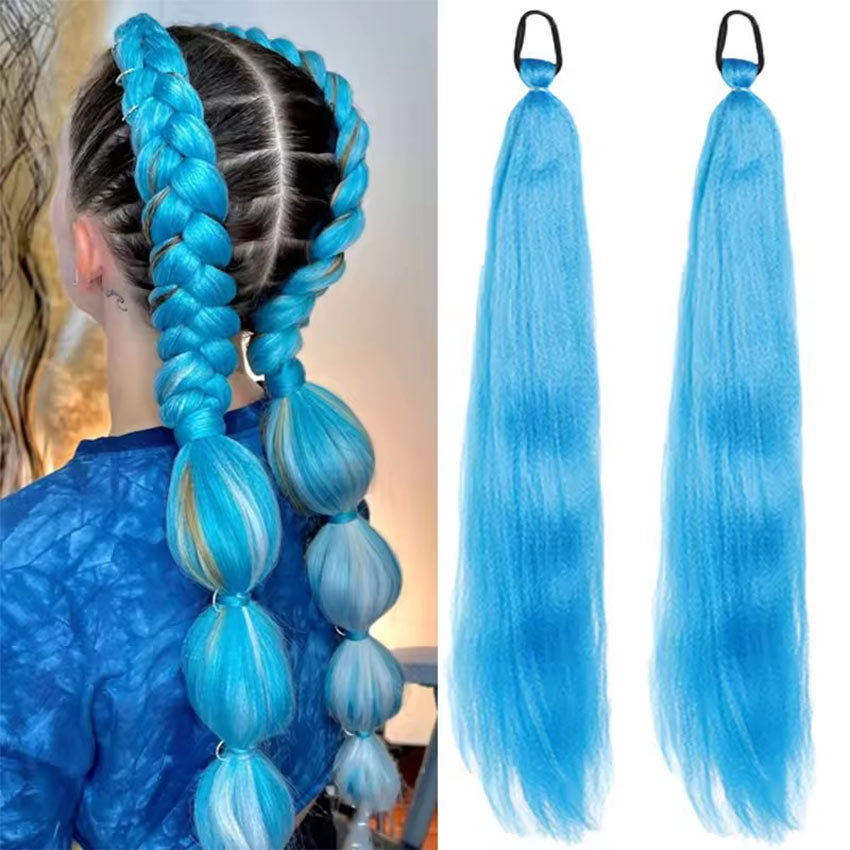 Wig Kepang Rambut Palsu Warna Warni / Hair Extension Kuncir Kuda / Rambut Sambung Kepang Extension
