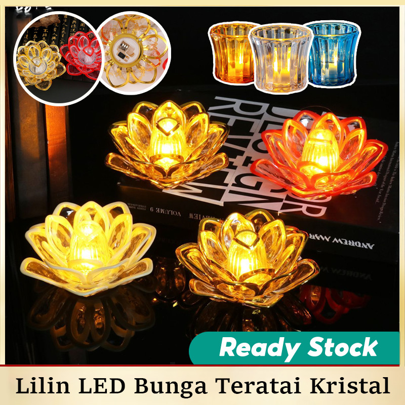 Lilin LED Bunga Teratai Kristal Dekorasi Hiasan Lampu Teratai KeciL Lebaran Hiasan Ramadhan