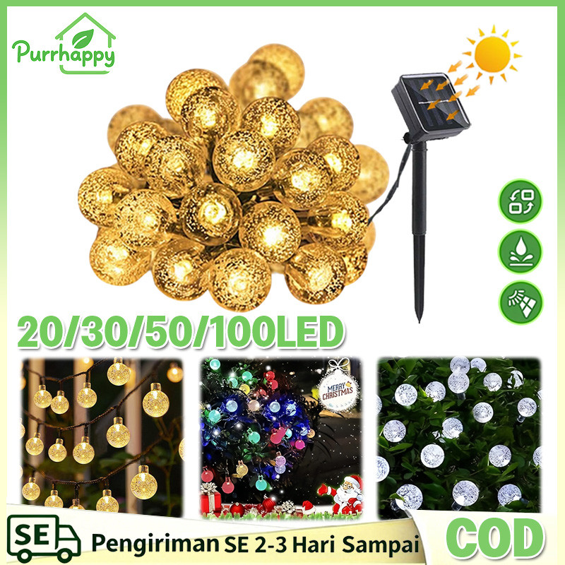 Purrhappy Lampu String Surya 12meter 100 Lampu Lampu Hari Raya Idul Fitri IP65 Lampu String Surya Ge