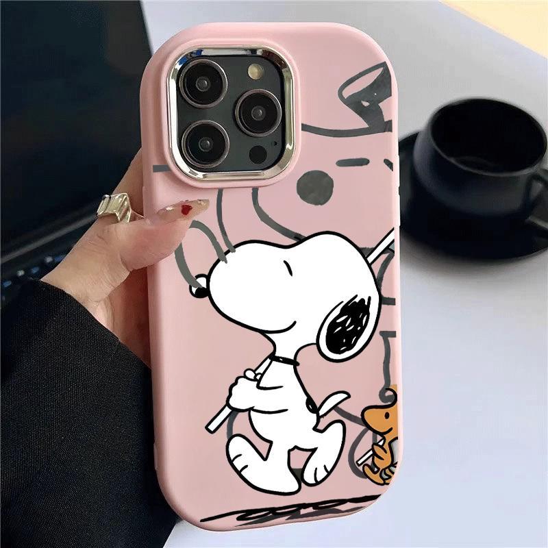Casing Hp For Samsung Case A32 5G A34 M32 Oval Plating Lens Polanya Snoopy Silicone