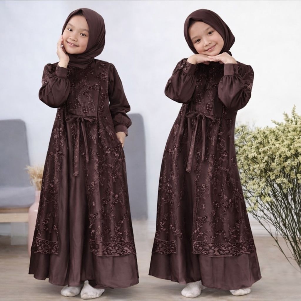 ZIZISHOP Gamis anak brokat perempuan model baru kid muslim fashion Kiyara