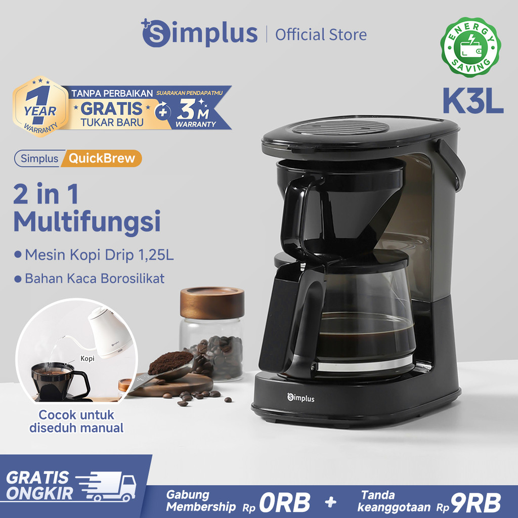 Simplus Mesin Kopi 1.25L Coffee Maker Filter Otomatis Penetesan dan Penuangan Untuk Kopi dan Teh