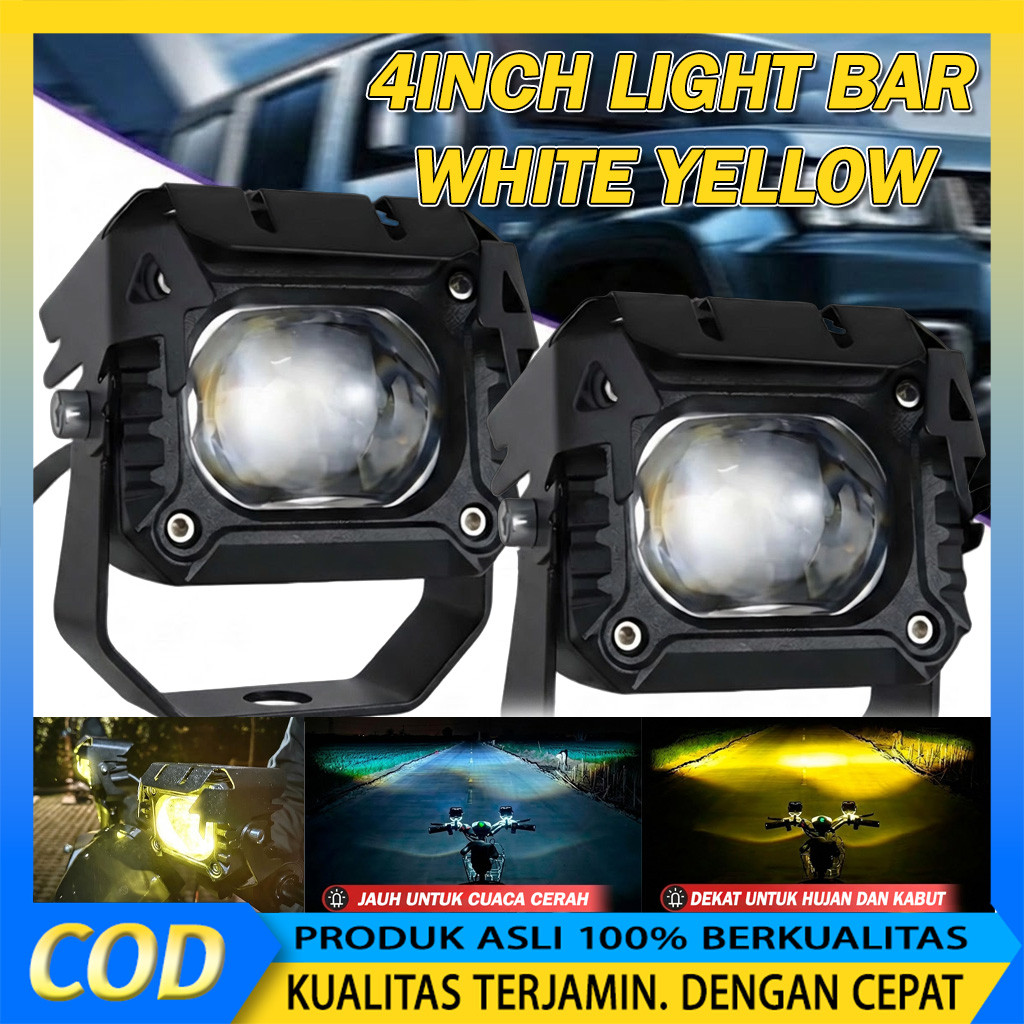 Lampu Tembak LED D6K Laser 4D Kotak 2 Warna High Low Jauh Dekat Super Terang Lampu Kabut Foglamp Mob