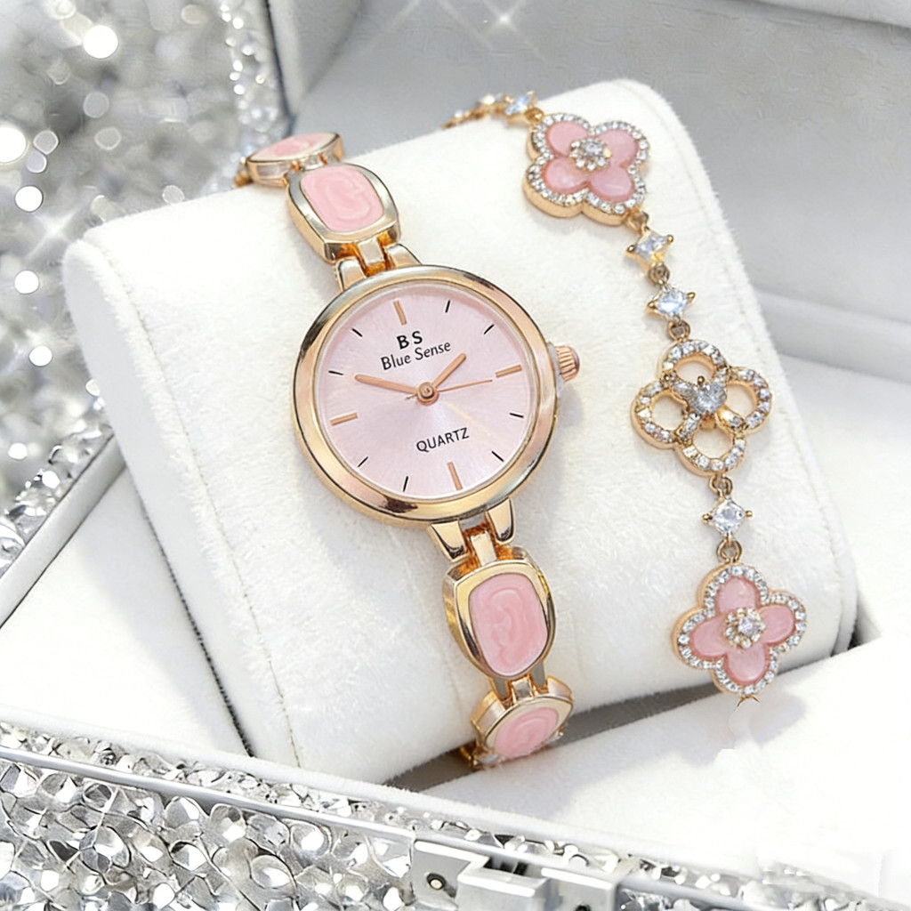 2pcs/1pcs Jam Tangan Quartz Untuk Wanita Dengan Dial Bulat Kompak, Dilengkapi Dengan Gelang Berlekuk