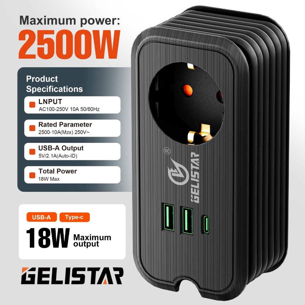 CBL011 CABLE 3M 2500W Stop Kontak Gulung 18W Power Socket Usb Charger Kabel Saklar Independen Coloka