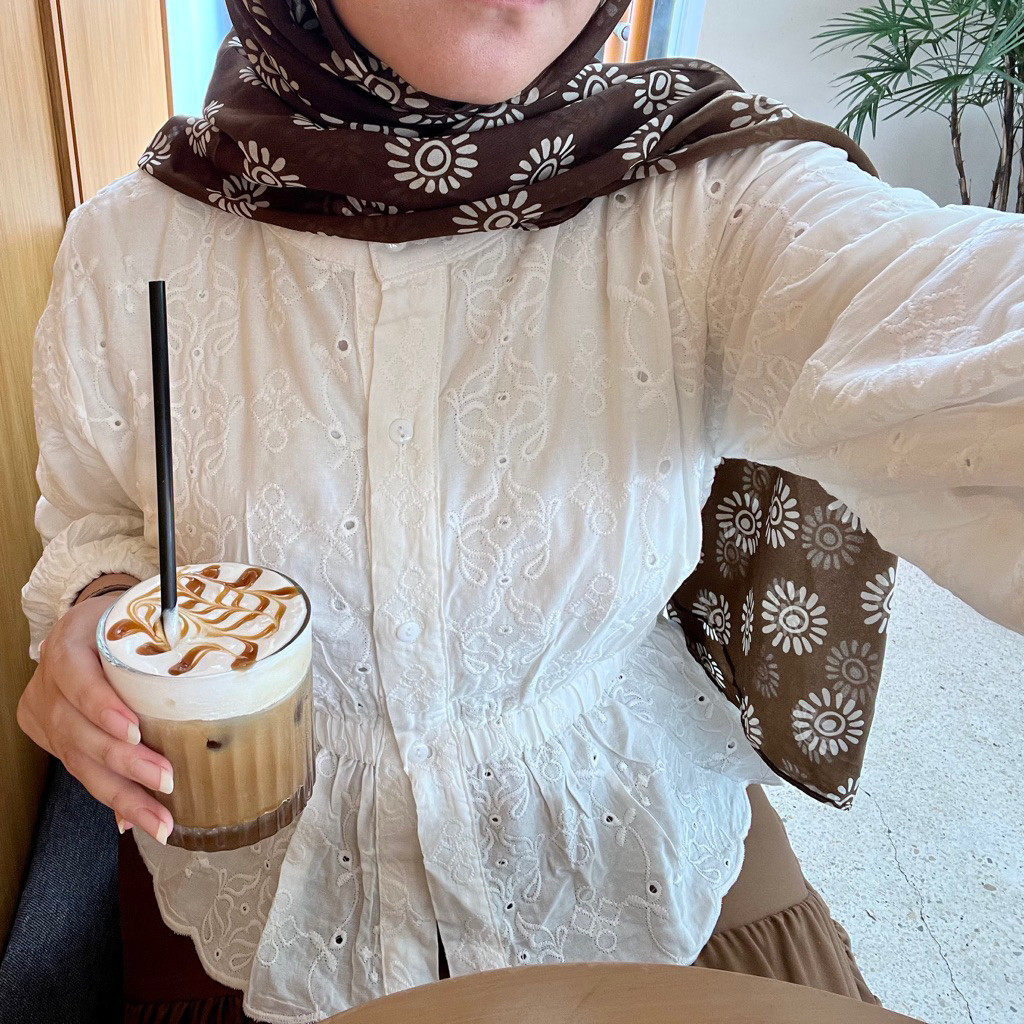 SERESHOP Sarea Blouse Korean Style - Blouse Katun Bordir-Blouse Wanita-Katun Bolong-Bordir Bunga-Blo