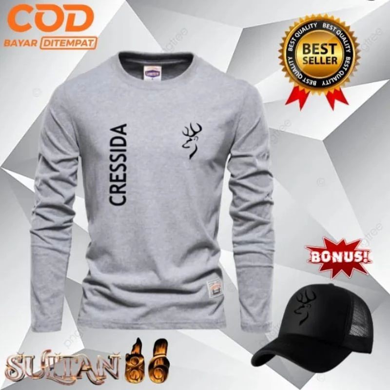 GRATIS TOPI  Kaos Distro Cressida Tex hitam keren Pria Lengan Panjang - Kaos Wanita Dewasa Lengan Pa