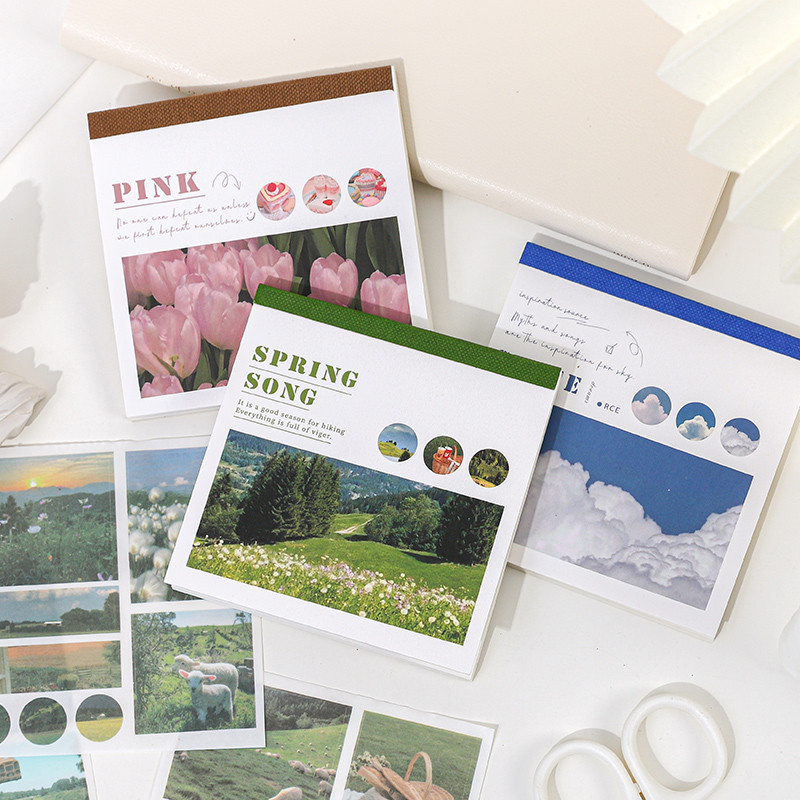 50sheets 50 Patterns Washi Paper  Stickers Book Aesthetic Scenery Sticker for Scrapbooking Journals 