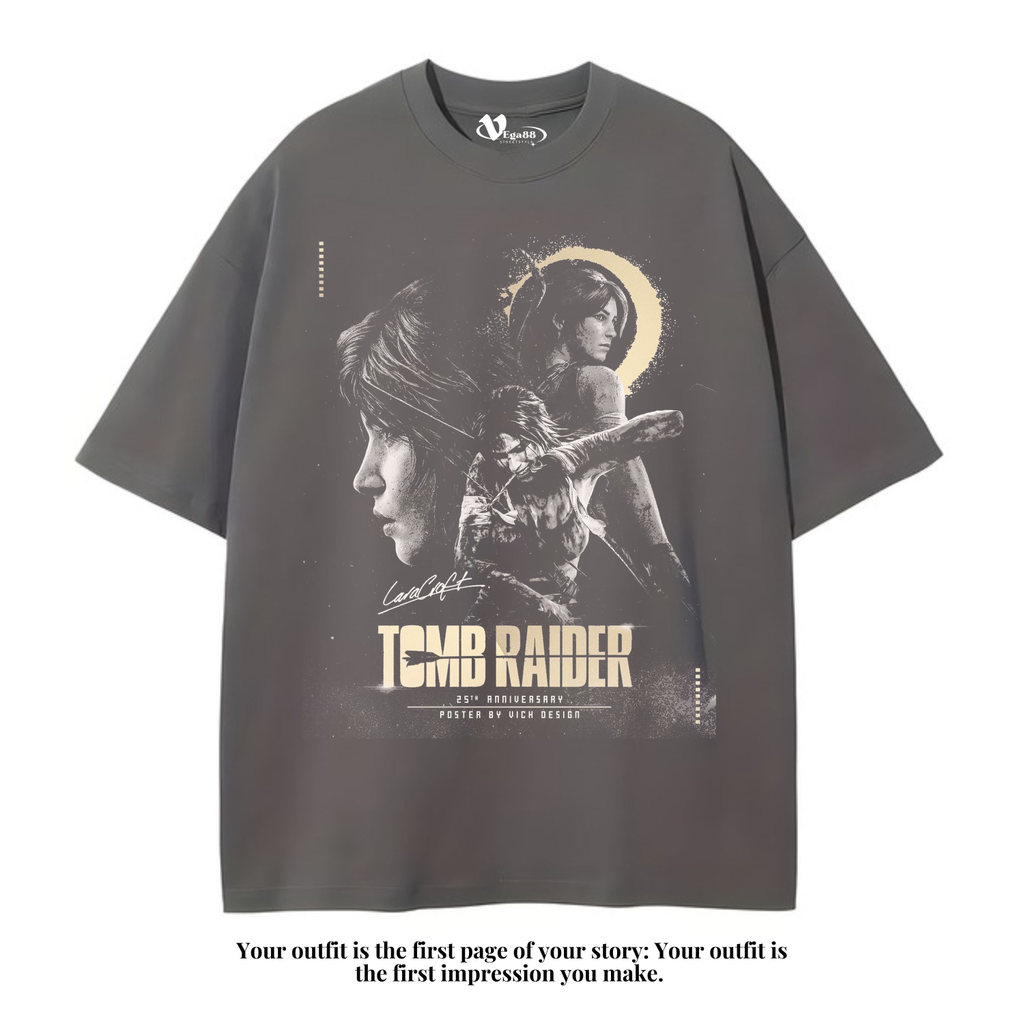 VEGA88 *tomb raider* Kaos oversize | t-shirt oversized | oversize dark grey | vintage tee