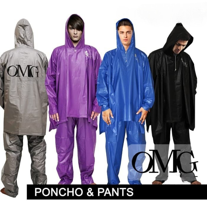 Set Jas Hujan Karet PVC OMG Jubah Ponco Poncho Sleeves Lengan Dengan Celana Dewasa Jas hujan Motor Karet Awet Elastis Size L XL 100% Tahan Air 100% PVC All Size unisex Raincoat Adult OMG