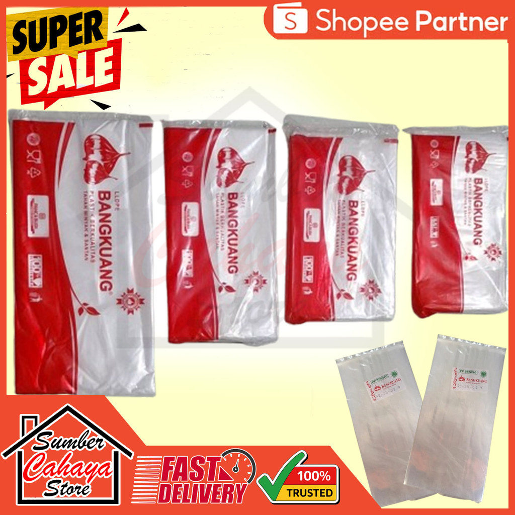 Plastik Kantong Pp Bening Putih Transparan Merk Bangkuang Semua Ukuran Lengkap Tebal 0.3 Micron 500g