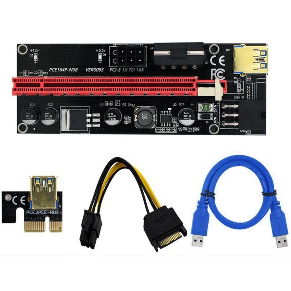 PCIE VER009S Riser Card Pcie 1X to16X with USB 30 Data Cable PCIE Riser Adapter Port Card Extender W