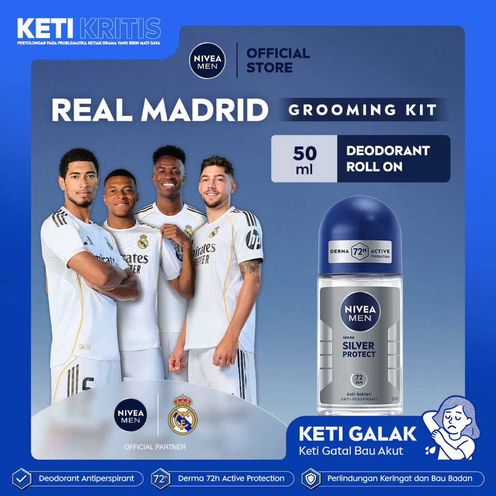 NIVEA MEN Deodorant Roll On Silver Protect 50ml - Deodoran pria anti bakteri antiperspirant anti nod