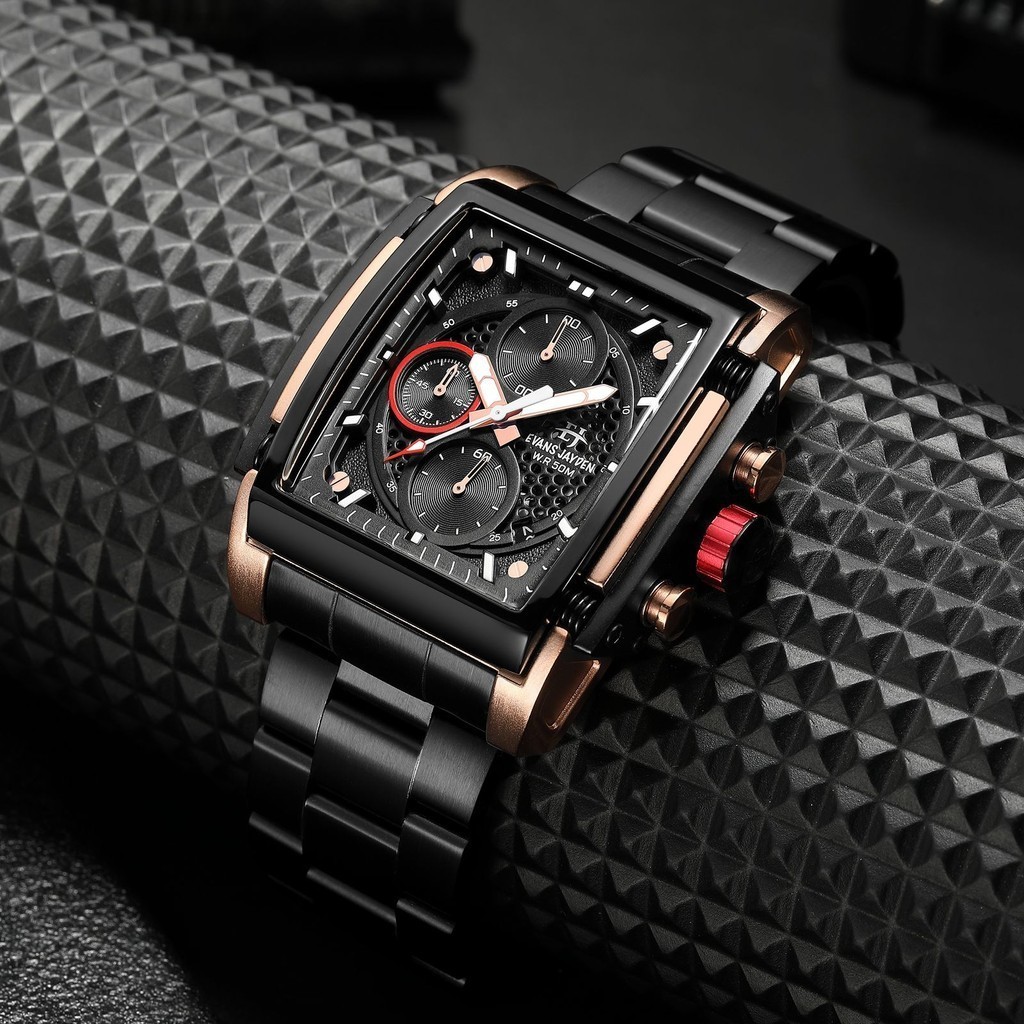 Evans Jayden Jam Tangan Pria 9619 Rantai Stainless Chrono Kaca Sapphire Tahan air 5ATM