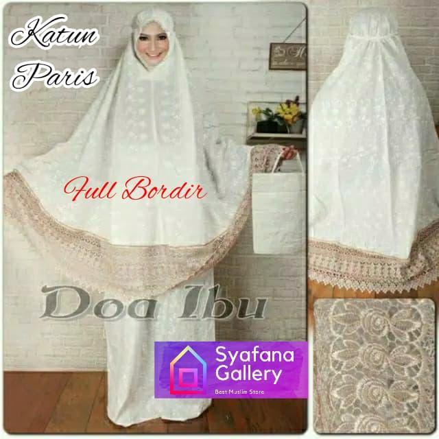Mukena Dewasa Katun Paris Bordir Putih Adem Renda Cantik