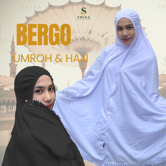 Jilbab Khimar Kerudung Syari Jumbo Hitam Putih Umrah