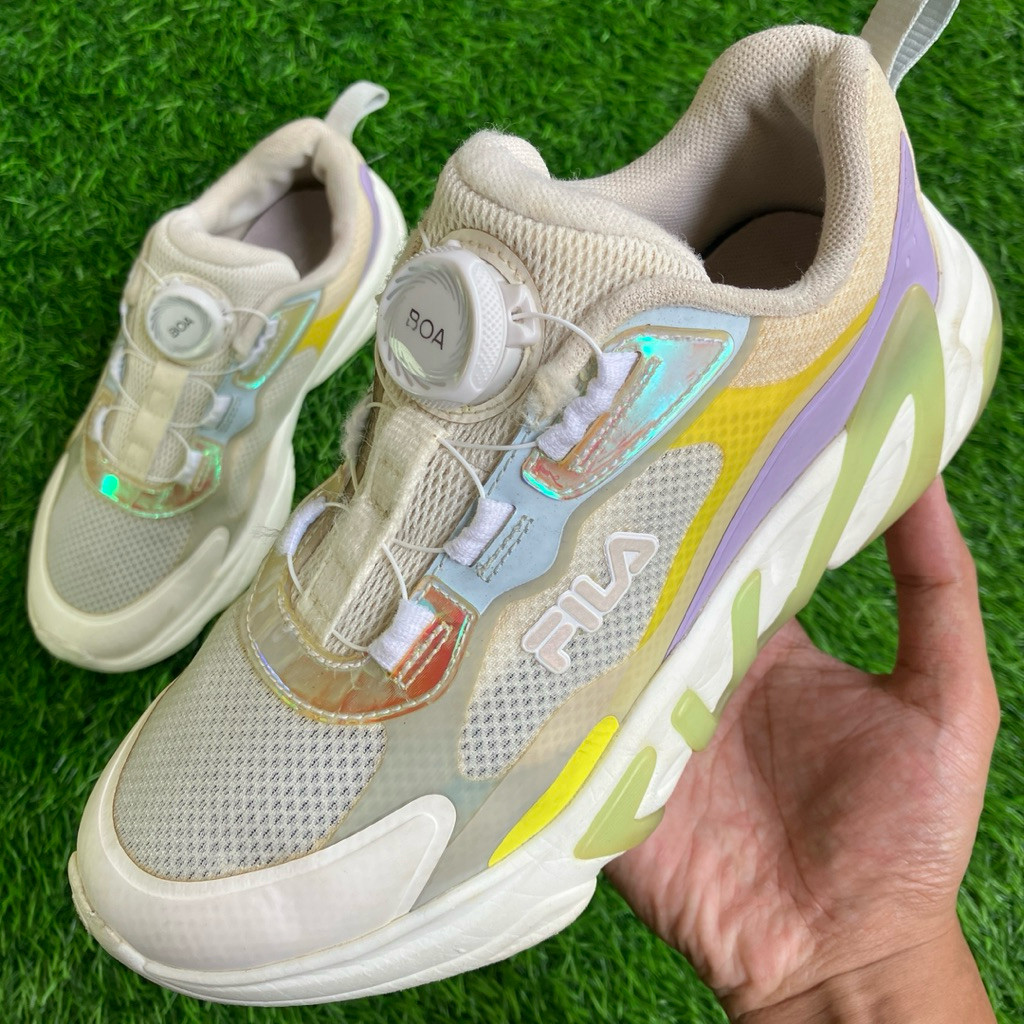 FILA Boa x F-Run White mesh rainbow sneakers shoes ukuran 36,5