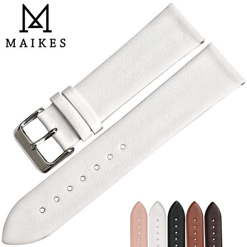 MAIKES New design watchband watch accessories white watch strap 12-24mm thin cow leather watch band 