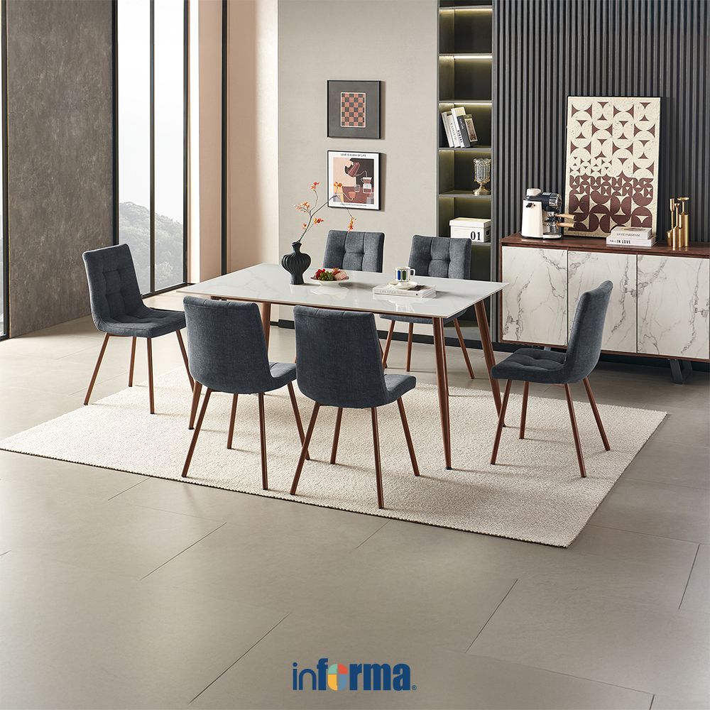 Informa Mauwin Set Meja Makan 6 Kursi - Putih/Cokelat Walnut Dining Table Set Meja Kursi Ruang Makan