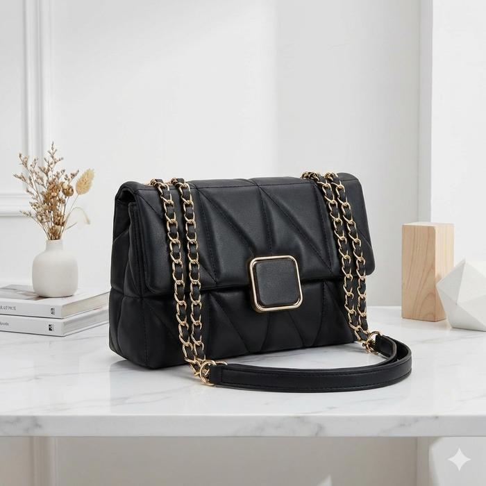 Promo Tas Selempang Fashion Wanita Kulit SlingBag malika bag|DreamyFashion FS056 - Hitam