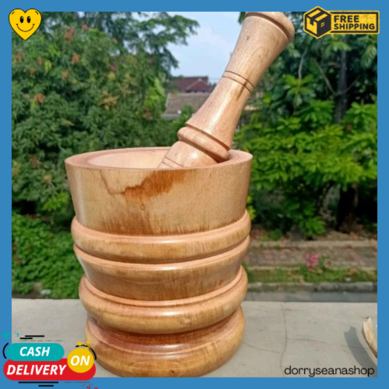 DS Lumpang Kayu Besar Ukuran 16 Cm + Alu / Tumbukan kayu Besar Kuat Tidak Mudah Patah