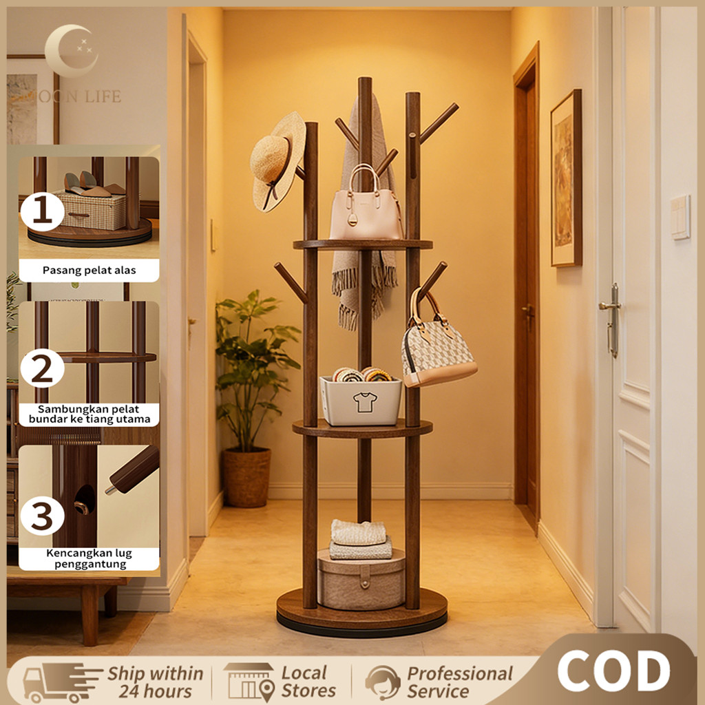 COD Rak Mantel Dapat Diputar Rak Mantel Vertikal Rak Baju Estetik Minimalis Stand Hanger Kayu  Gantu