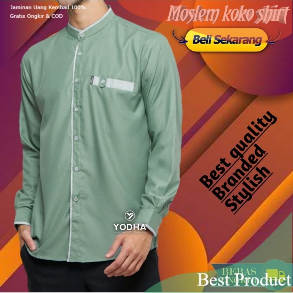BAJU KOKO PRIA PUTIH KEMKO LIST POLOS PRIA PANJANG BAJU KOKO DEWASA BASIC SHANGHAI SERAGAM PONDOK- p