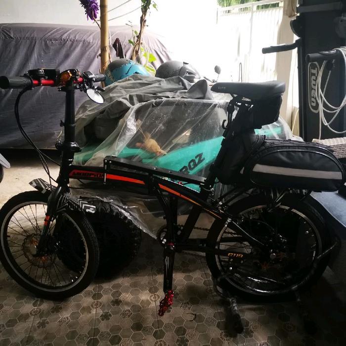 SEPEDA LIPAT SELI MORISON 20 INC 7 SPEED FULL ALLOY CUSTOM E-BIKE 250 WATT BATTERY 24V 12AH - HITAM