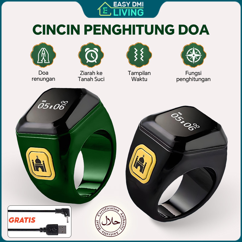 Smart Ring Tasbih Digital Cincin OLED Display Bluetooth Pengingat Doa Counter Ring App Kontrol & Tah