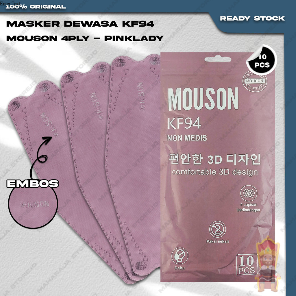 Masker KF94 MOUSON 4Ply Isi 10Pcs Lady Pink Shrimp Korea KF 94 4 Ply Earloop Surgical Mask