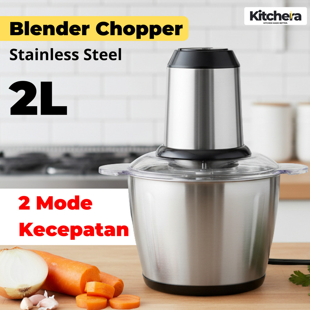 Chopper Daging Dan Bumbu 2L Blender Bumbu Dapur Coper Penggiling Daging Stainless Food Processor