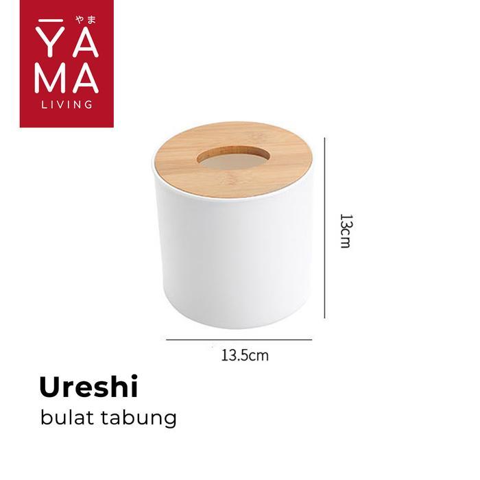 YAMA URESHI Natural Wood Tissue Box Kotak Tempat Tisu Putih Kayu - Bulat