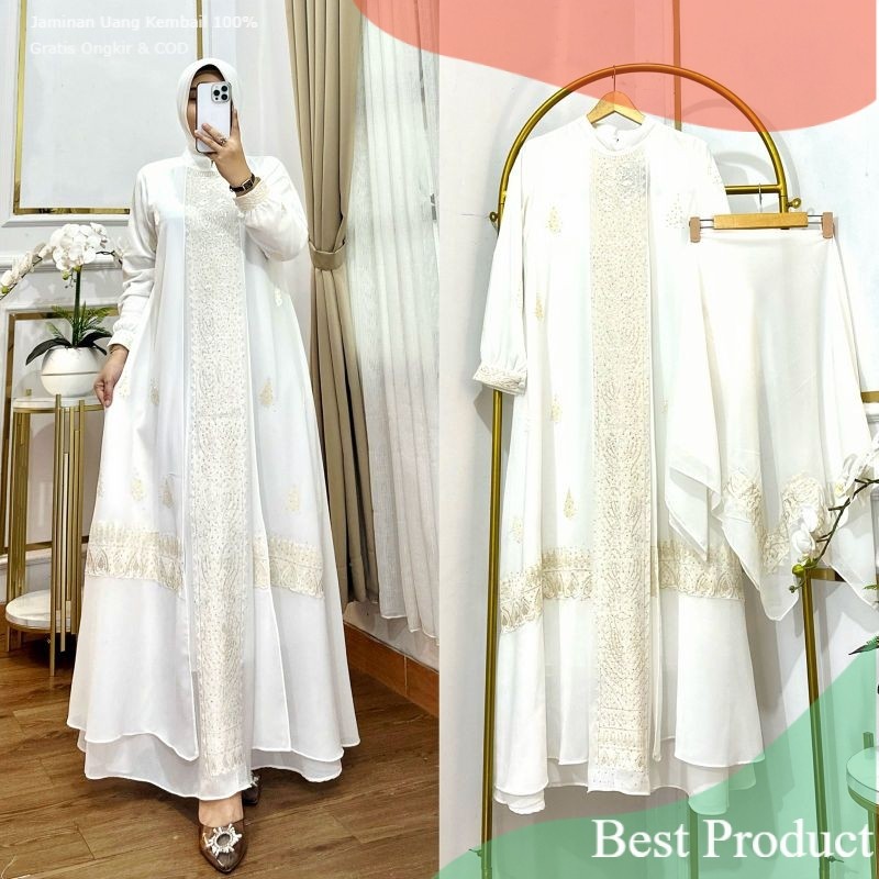 Gamis Nadira Bordir Ceruty Premium Set Hijab Model Terbarupakaian wanita lainnya