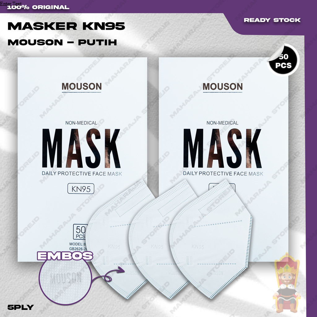Masker KN95 MOUSON 5Ply Isi 50Pcs Warna Putih White KN 95 5 Ply Earloop Surgical Mask Kemenkes
