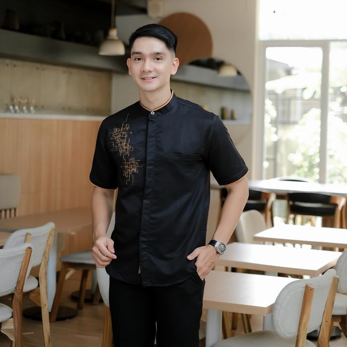 BAJU KOKO BORDIR LENGAN PENDEK NEW BOURNE - Hitam, M