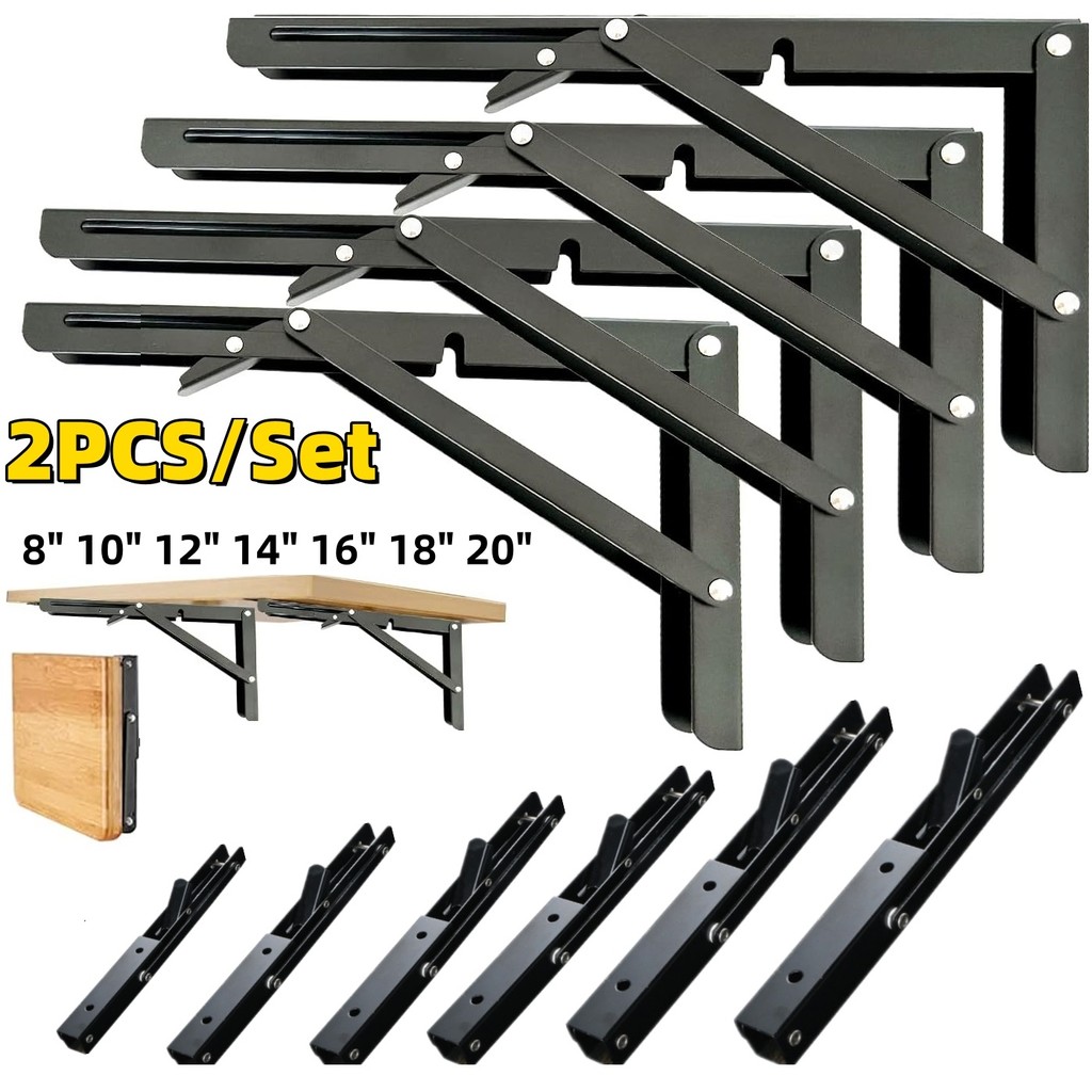 2PCS Heavy Duty Triangle Folng Angle Shelf Bracket Stainless Steel Collapsible Shelf Bracket for Tab
