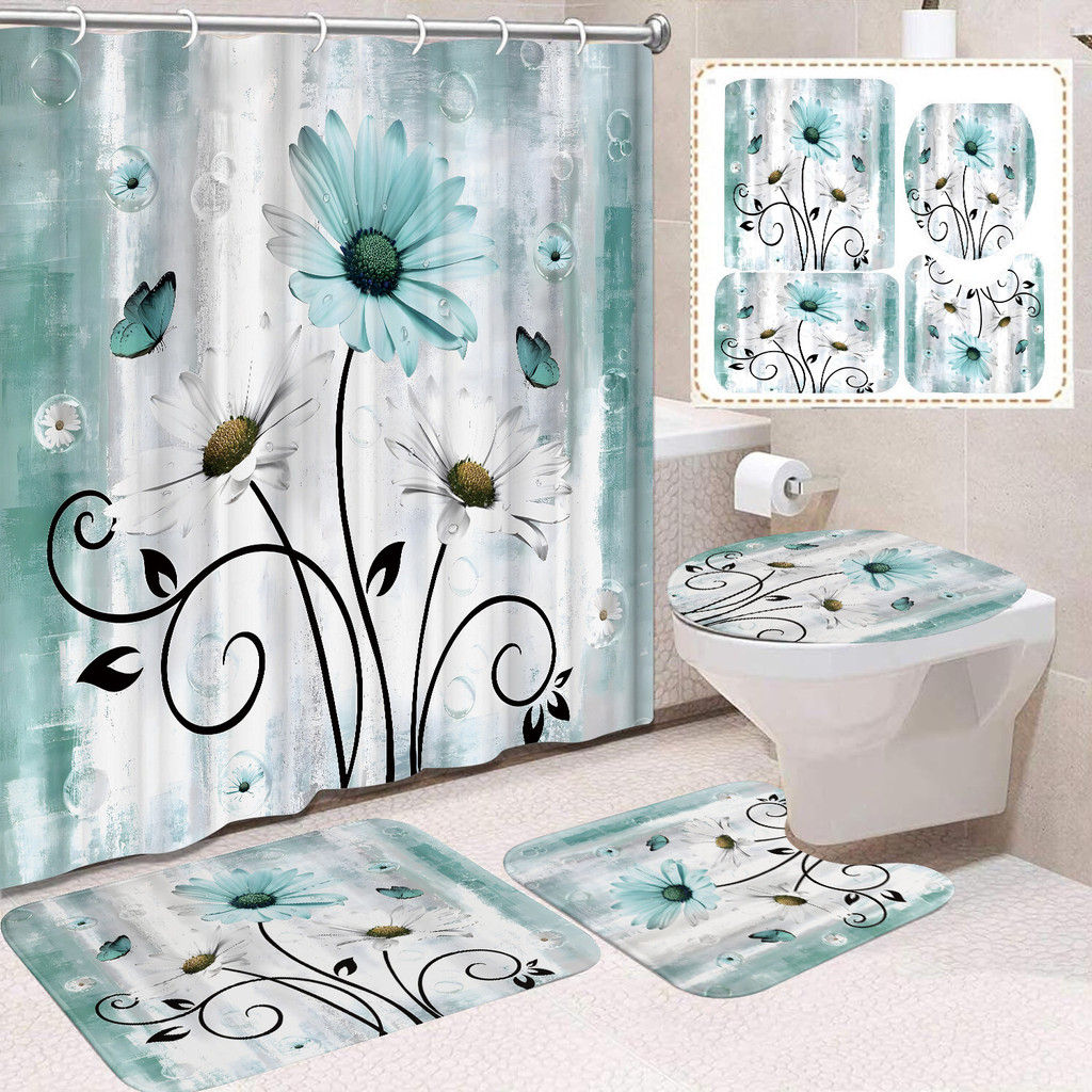 Little Daisy Bathroom Shower Curtain, Toilet Partition Curtain, No-Drill Curtain, Shower Curtain