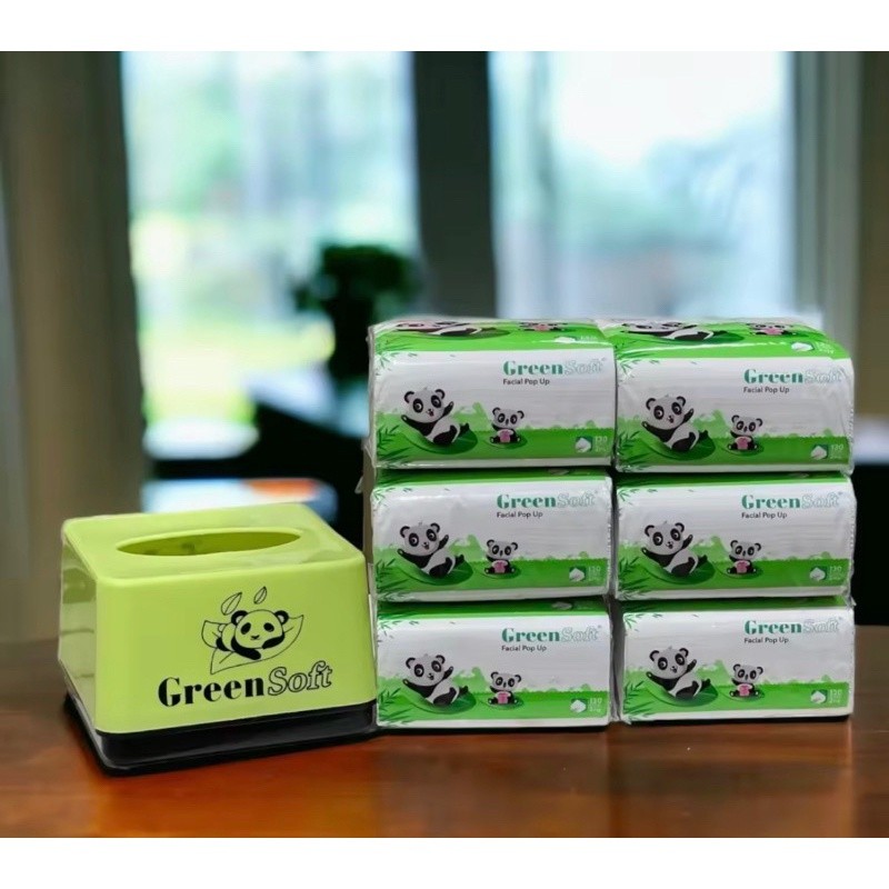 TISU GREENSOFT POPUP 130 SHEETS + BOX FACIAL TISSUE POP UP 130s GREEN SOFT MEJA KULINER KOTAK KECIL 