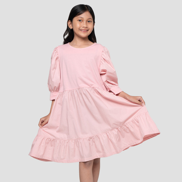 Nevada Woven Kombinasi Knit Midi Dress Anak Perempuan 123372342