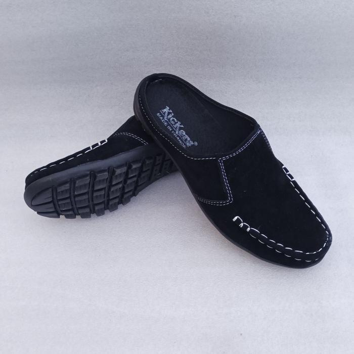 sepatu sendal pria/sepatu bustong pria -bahan swede- model ala korea tearu - hitam, 40