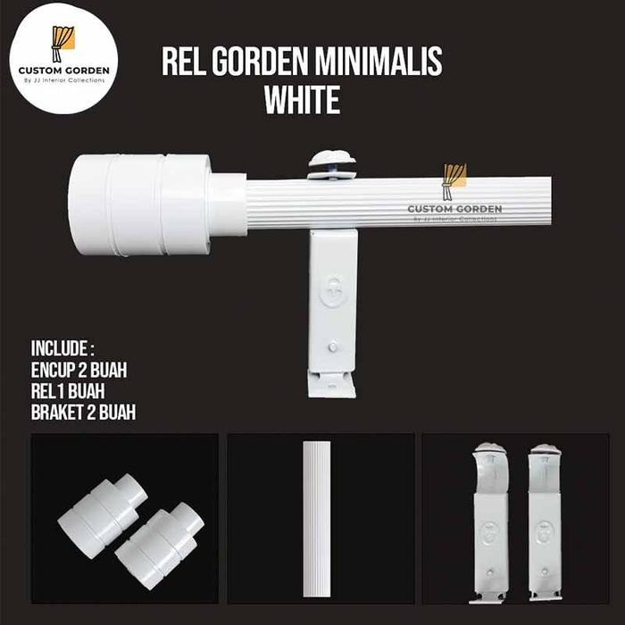 Rel Gorden Minimalis Full Set Tiang Penyangga Korden - Rel Minimalis - Putih, L 100cm