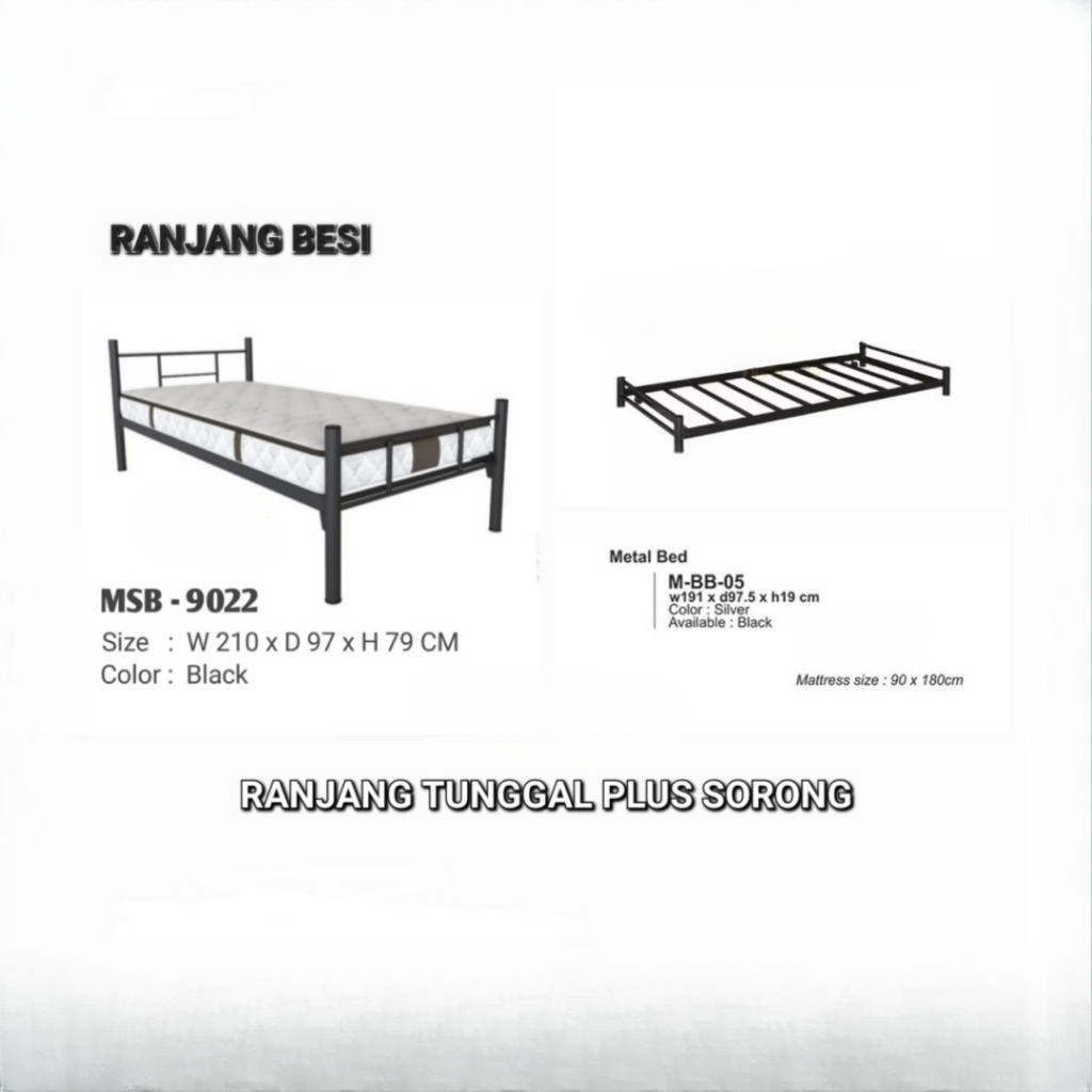 HAPPY IDEA - Ranjang Besi 2 in 1 Kuat Kokoh Ranjang Sorong Twin Bed Sorong Ranjang Mess, Ranjang Kos