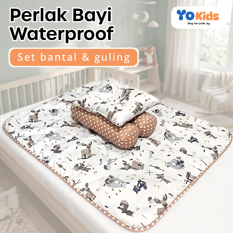 Perlak Bayi Waterproof Set Bantal Dan Guling Matras Bayi Alas Ompol Bayi Perlak Baby Alas Stroller