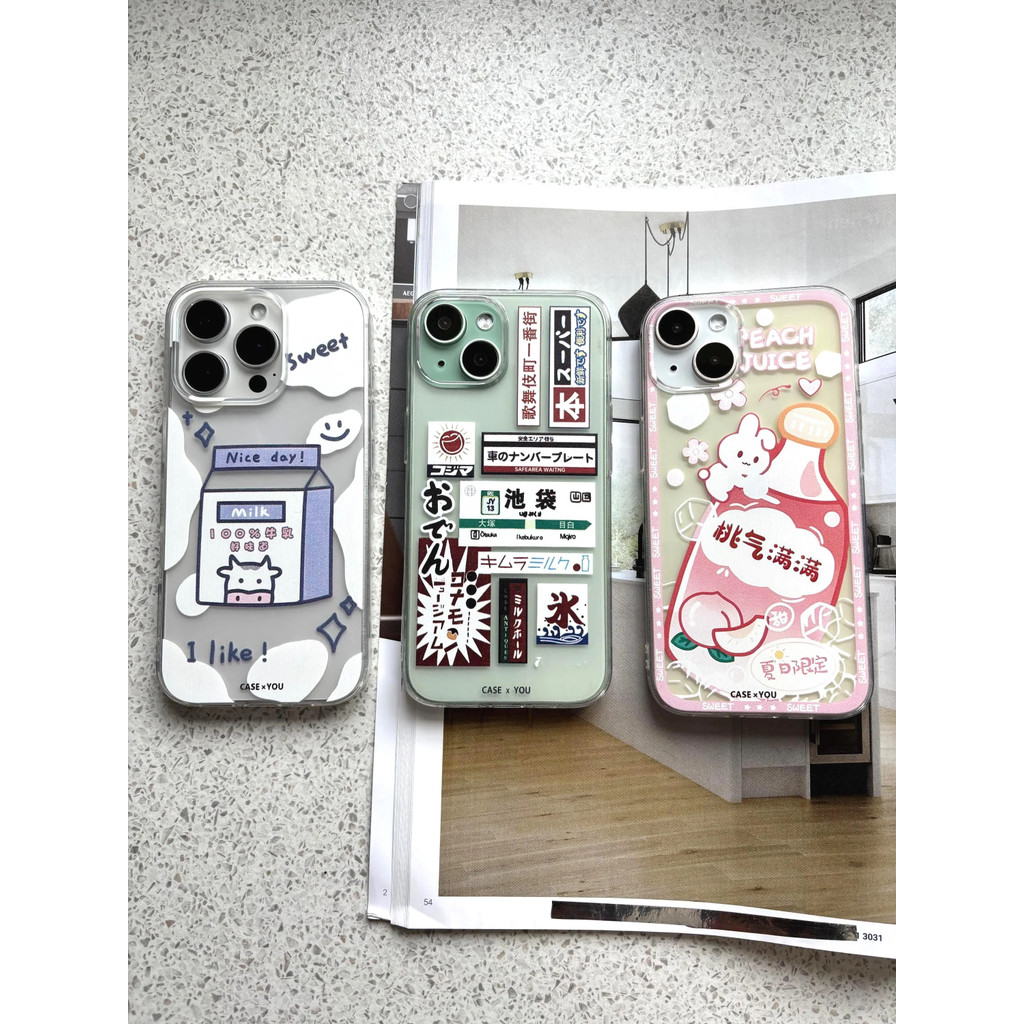 Casing Realme soft case Persik dan Kotak Susu Pola Penuh untuk Realme 5 6 8 9 10 11 12 13 i Pro Max 