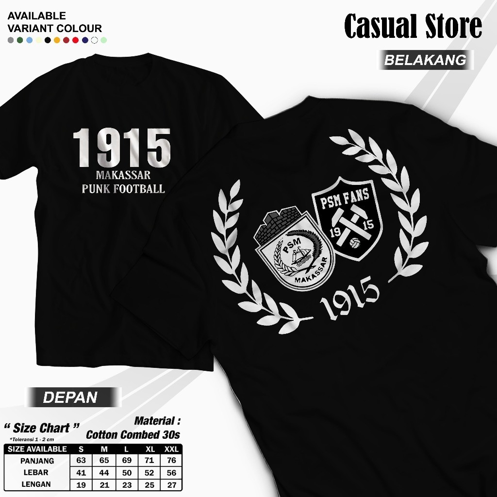 Kaos Makassar Punk Football 1915 Kaos Suporter Bola PSM Makassar TShirt PSM Fans